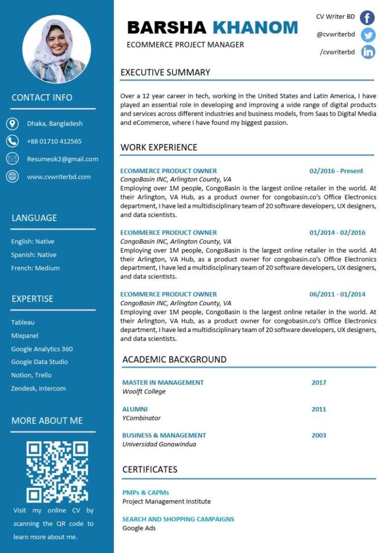 Resume Template – CV Writer BD